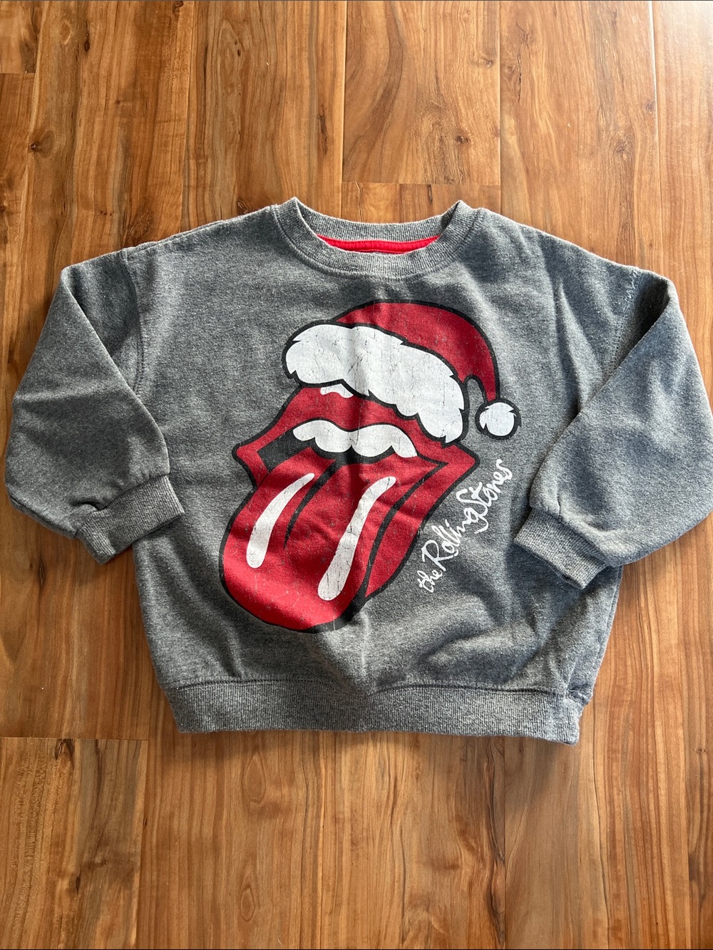 The Rolling Stones Gray Crewneck with Red Tongue Holiday Graphic